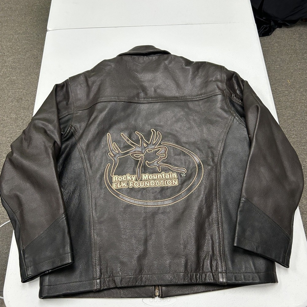 Roper Leather Jacket Mens Medium Brown RMEF Rocky Mountain Elk Foundation E2